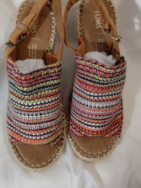 TOMS Multicolor Woven Espadrille Sandals with Tan Ankle Strap